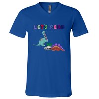 Let’S Read With The Dinosaurs Reading Reader School Gift V-Neck T-Shirt