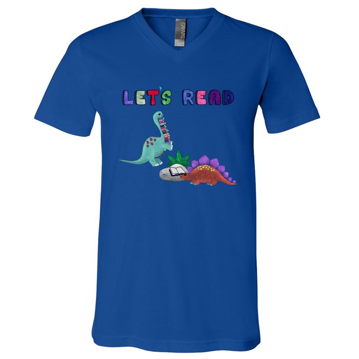 Let’S Read With The Dinosaurs Reading Reader School Gift V-Neck T-Shirt