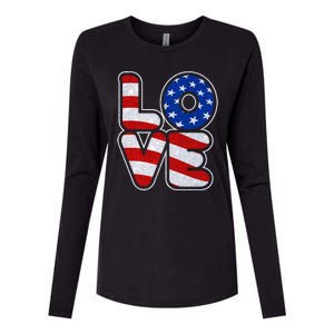 LOVE Red White And Blue Stars And Stripes Womens Cotton Relaxed Long Sleeve T-Shirt