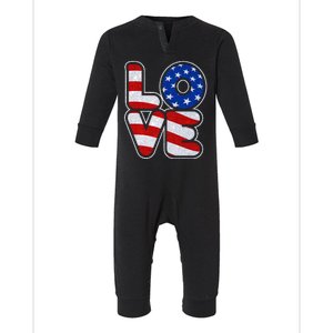 LOVE Red White And Blue Stars And Stripes Infant Fleece One Piece