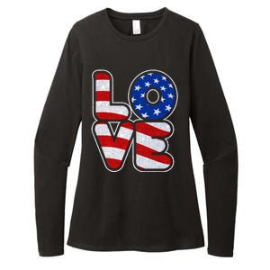 LOVE Red White And Blue Stars And Stripes Womens CVC Long Sleeve Shirt