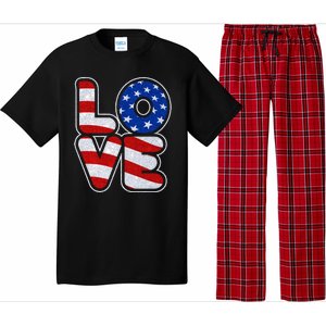 LOVE Red White And Blue Stars And Stripes Pajama Set