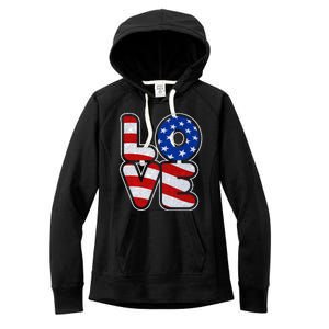 LOVE Red White And Blue Stars And Stripes Women's Fleece Hoodie