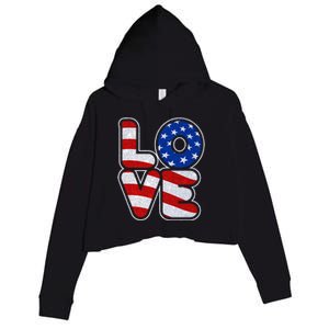 LOVE Red White And Blue Stars And Stripes Crop Fleece Hoodie