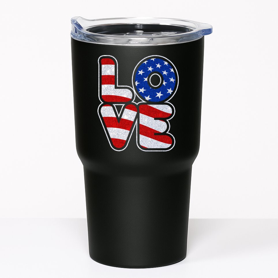 LOVE Red White And Blue Stars And Stripes Tumbler