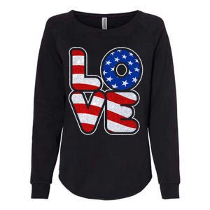 LOVE Red White And Blue Stars And Stripes Womens California Wash Sweatshirt