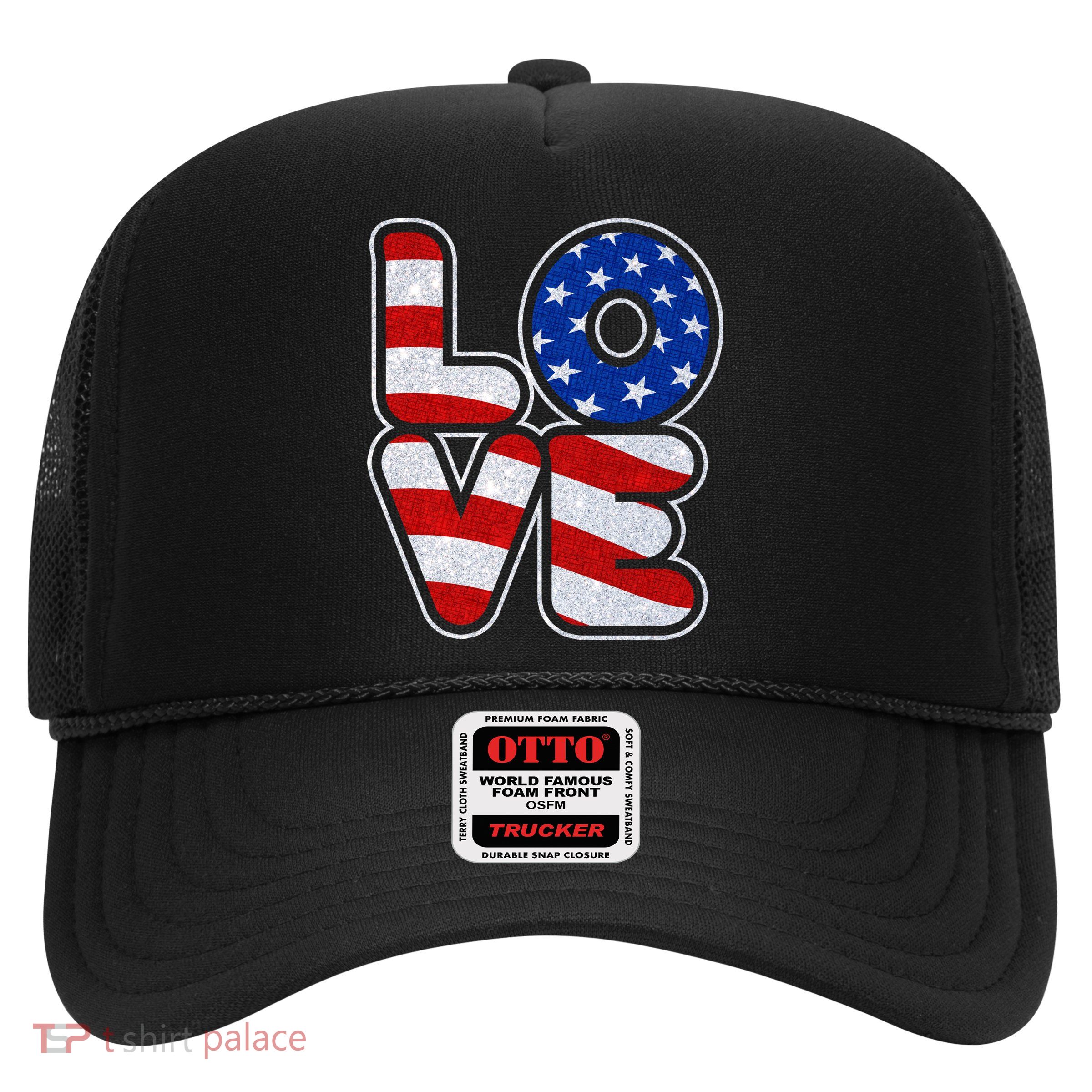 LOVE Red White And Blue Stars And Stripes Trucker Hat