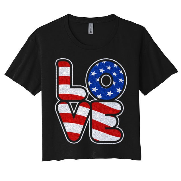 LOVE Red White And Blue Stars And Stripes Crop Top