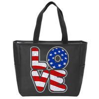 LOVE Red White And Blue Stars And Stripes Zip Tote Bag