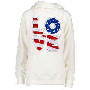 LOVE Red White And Blue Stars And Stripes Womens Funnel Neck Pullover Hood