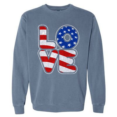 LOVE Red White And Blue Stars And Stripes Garment-Dyed Sweatshirt