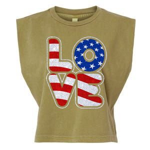 LOVE Red White And Blue Stars And Stripes Garment-Dyed Women's Muscle Tee