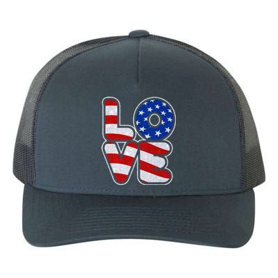 LOVE Red White And Blue Stars And Stripes Yupoong Adult 5-Panel Trucker Hat