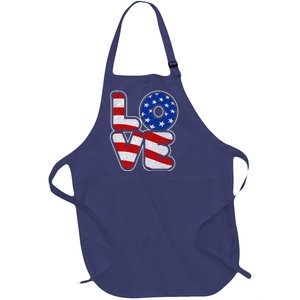 LOVE Red White And Blue Stars And Stripes Full-Length Apron With Pockets