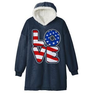 LOVE Red White And Blue Stars And Stripes Hooded Wearable Blanket