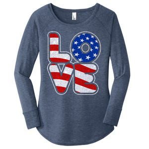 LOVE Red White And Blue Stars And Stripes Women's Perfect Tri Tunic Long Sleeve Shirt