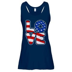 LOVE Red White And Blue Stars And Stripes Ladies Essential Flowy Tank