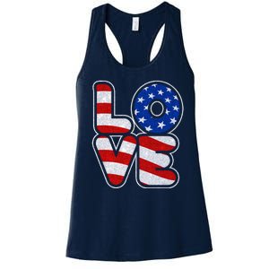 LOVE Red White And Blue Stars And Stripes Women's Racerback Tank