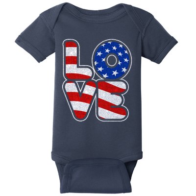 LOVE Red White And Blue Stars And Stripes Baby Bodysuit