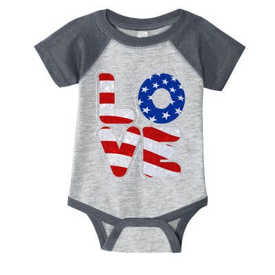 LOVE Red White And Blue Stars And Stripes Infant Baby Jersey Bodysuit