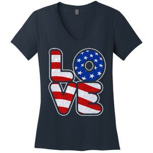 LOVE Red White And Blue Stars And Stripes Women's V-Neck T-Shirt