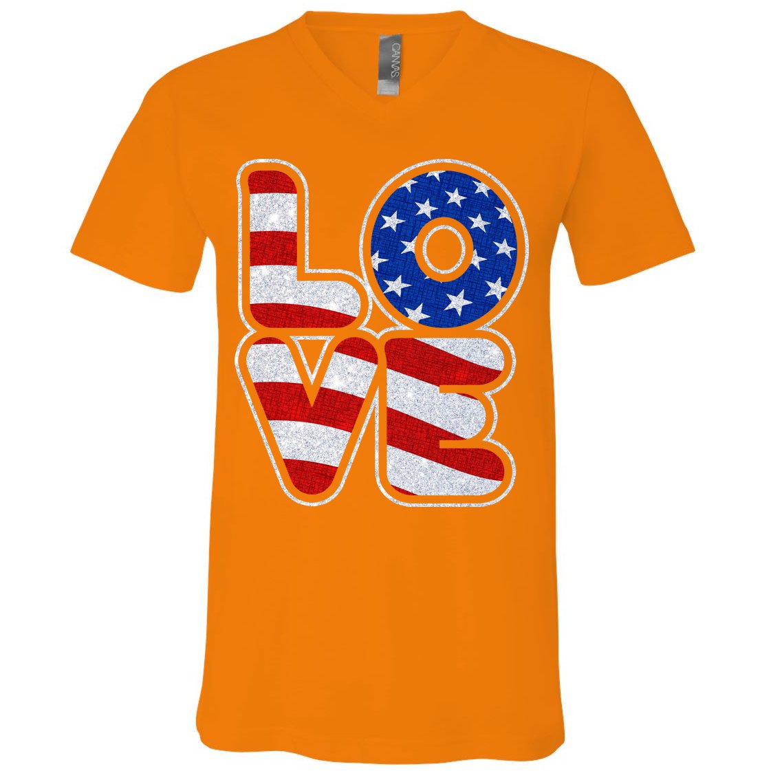 LOVE Red White And Blue Stars And Stripes V-Neck T-Shirt