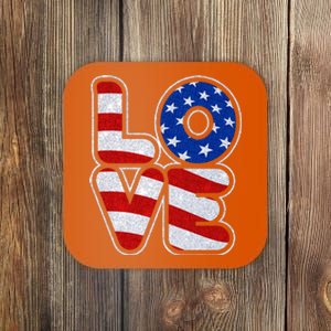 LOVE Red White And Blue Stars And Stripes Coaster