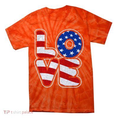 LOVE Red White And Blue Stars And Stripes Tie-Dye T-Shirt