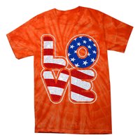LOVE Red White And Blue Stars And Stripes Tie-Dye T-Shirt