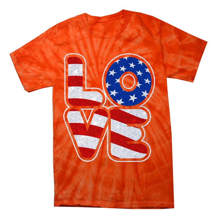 LOVE Red White And Blue Stars And Stripes Tie-Dye T-Shirt