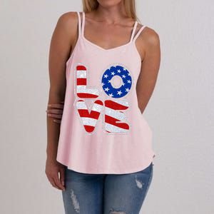 LOVE Red White And Blue Stars And Stripes Women's Strappy Tank