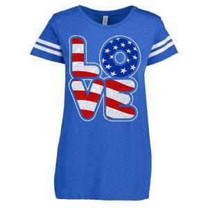 LOVE Red White And Blue Stars And Stripes Enza Ladies Jersey Football T-Shirt