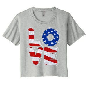 LOVE Red White And Blue Stars And Stripes Women's Crop Top Tee