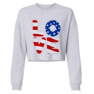 LOVE Red White And Blue Stars And Stripes Cropped Pullover Crew