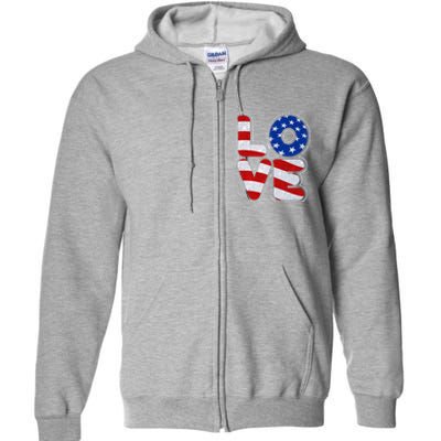 LOVE Red White And Blue Stars And Stripes Full Zip Hoodie