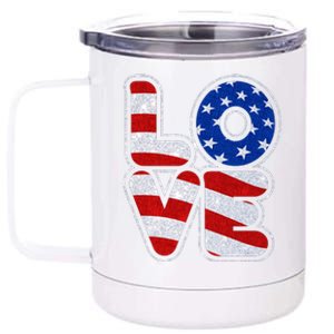 LOVE Red White And Blue Stars And Stripes 12 oz Stainless Steel Tumbler Cup