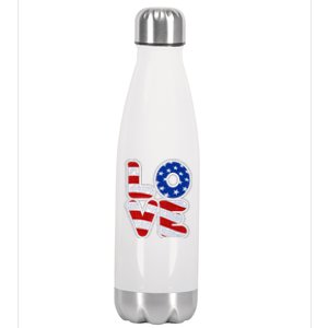 LOVE Red White And Blue Stars And Stripes Stainless Steel Insulated Water Bottle