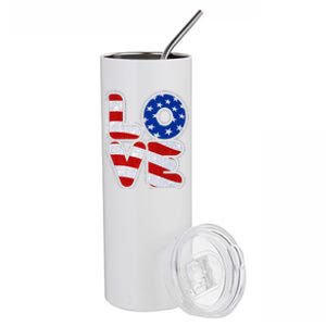 LOVE Red White And Blue Stars And Stripes Stainless Steel Tumbler