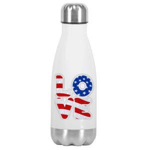 LOVE Red White And Blue Stars And Stripes Stainless Steel Insulated Water Bottle