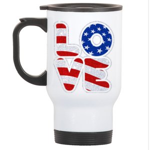 LOVE Red White And Blue Stars And Stripes Stainless Steel Travel Mug