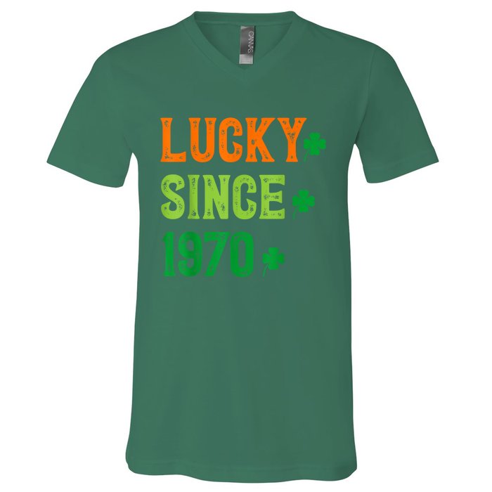 Lucky Since 1970 54 Years Old 54th St Patricks Day Birthday V-Neck T-Shirt