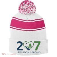 Lewiston Strong 207 Fundraiser Maine Flag In Heart Stripe Pom Pom Beanie