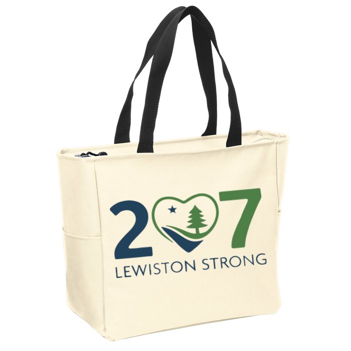 Lewiston Strong 207 Fundraiser Maine Flag In Heart Zip Tote Bag