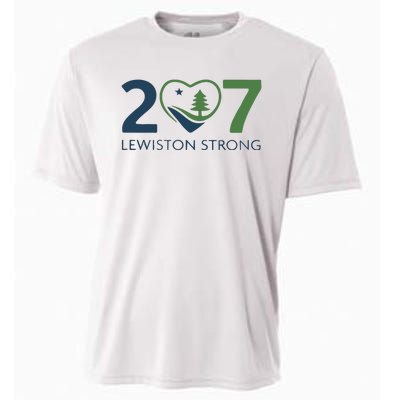 Lewiston Strong 207 Fundraiser Maine Flag In Heart Cooling Performance Crew T-Shirt