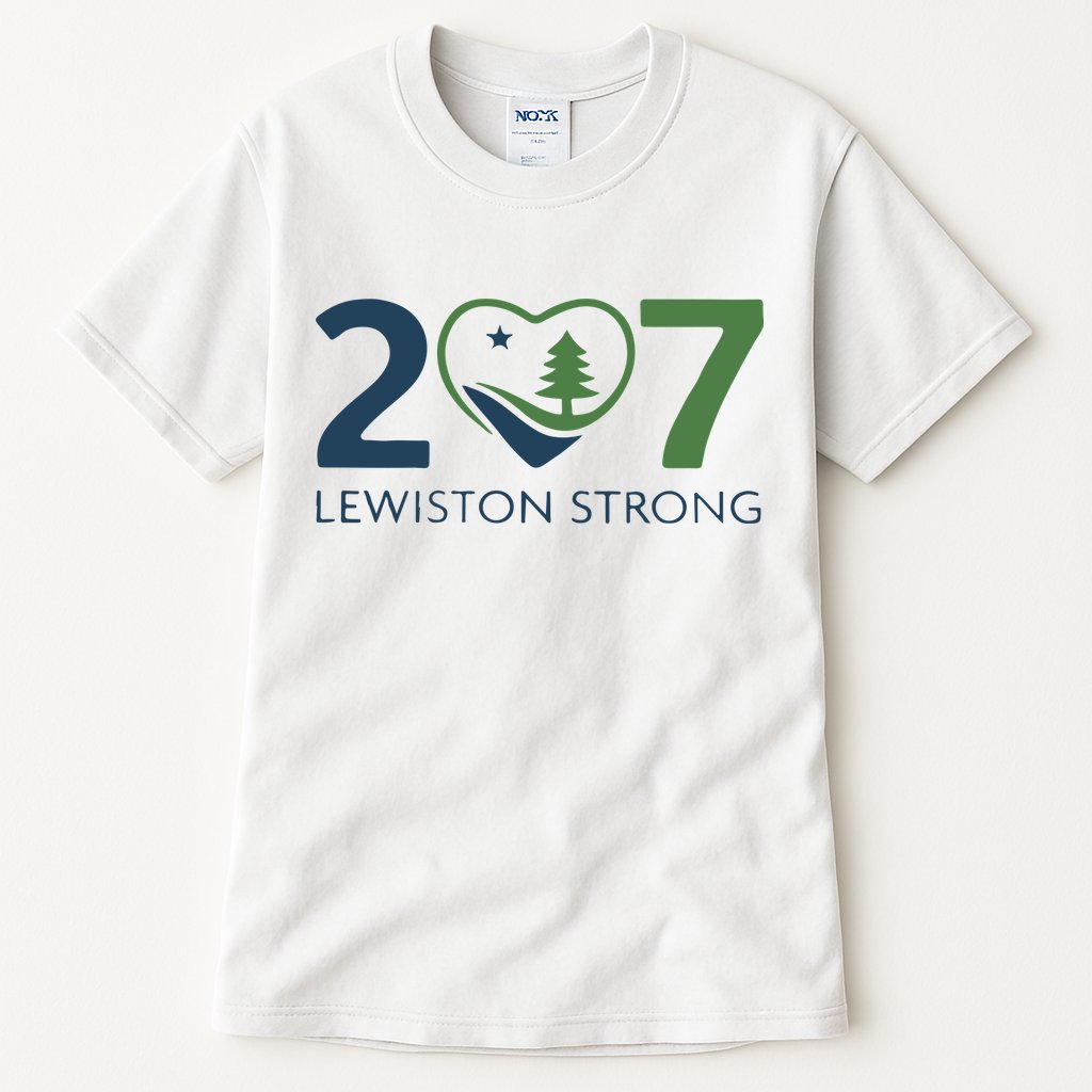 Lewiston Strong 207 Fundraiser Maine Flag In Heart Tall T-Shirt