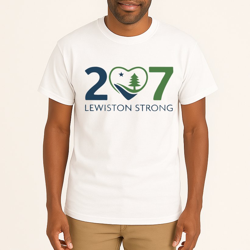 Lewiston Strong 207 Fundraiser Maine Flag In Heart Tall T-Shirt