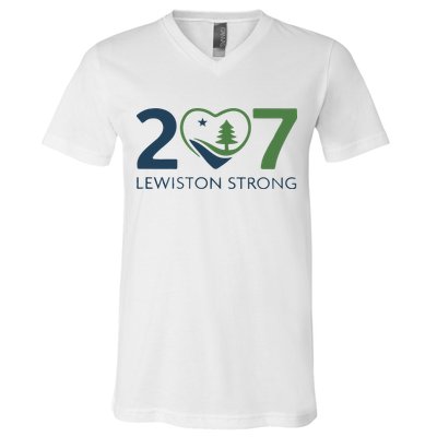 Lewiston Strong 207 Fundraiser Maine Flag In Heart V-Neck T-Shirt