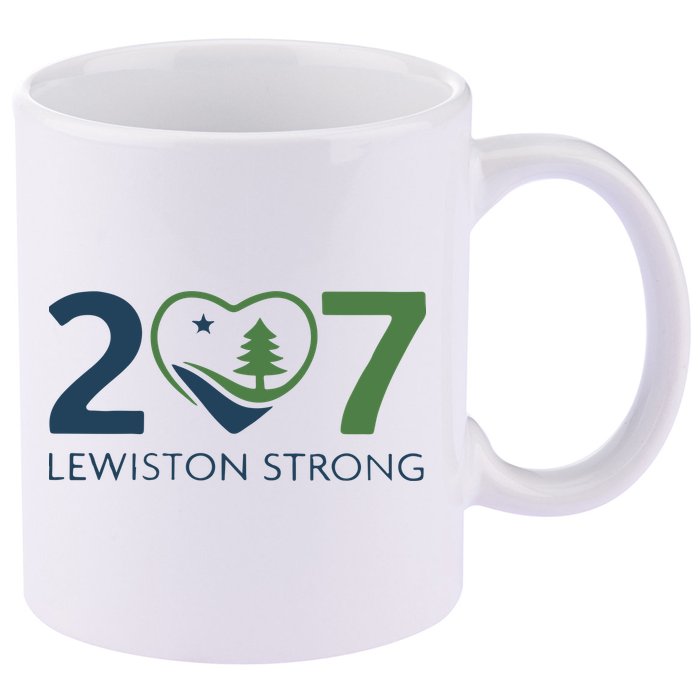 Lewiston Strong 207 Fundraiser Maine Flag In Heart 11oz C Handle Ceramic Mug