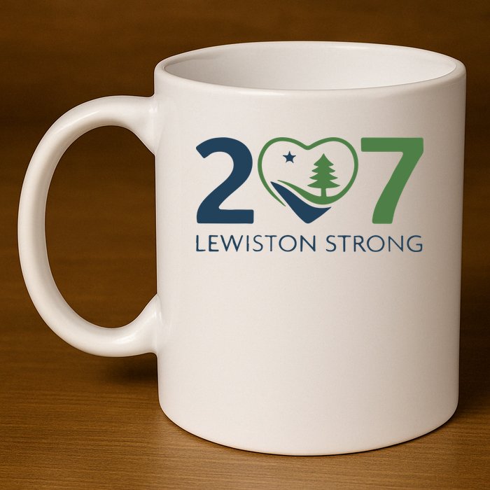 Lewiston Strong 207 Fundraiser Maine Flag In Heart 11oz C Handle Ceramic Mug