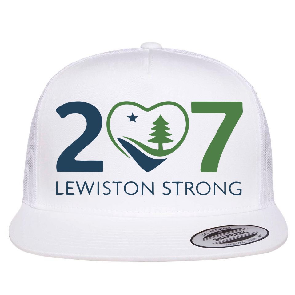 Lewiston Strong 207 Fundraiser Maine Flag In Heart Flat Bill Trucker Hat